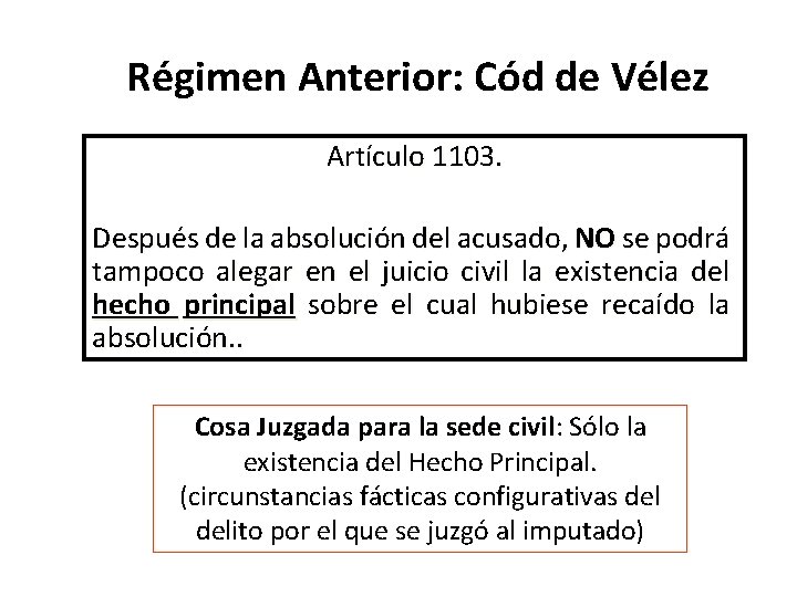 Régimen Anterior: Cód de Vélez Artículo 1103. Después de la absolución del acusado, NO