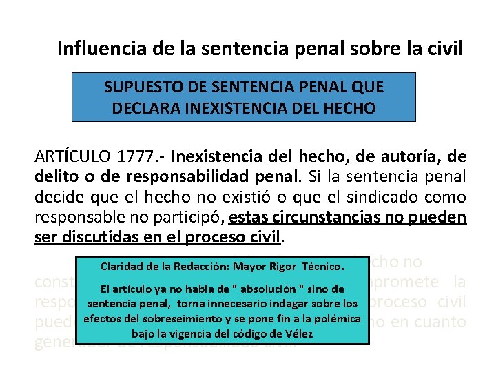 Influencia de la sentencia penal sobre la civil SUPUESTO DE SENTENCIA PENAL QUE DECLARA