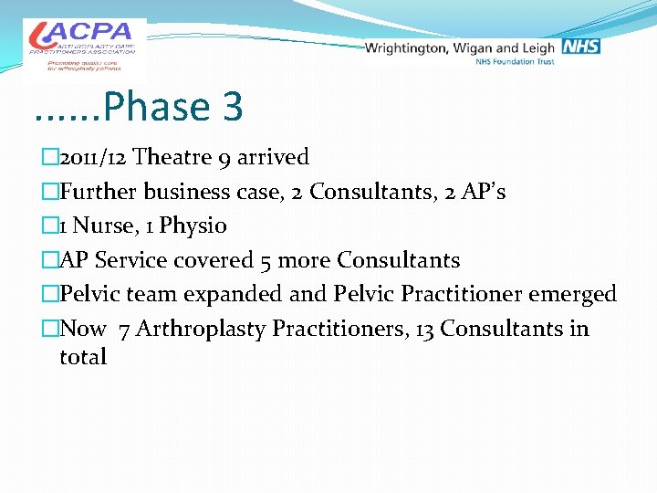 . . . Phase 3 � 2011/12 Theatre 9 arrived �Further business case, 2