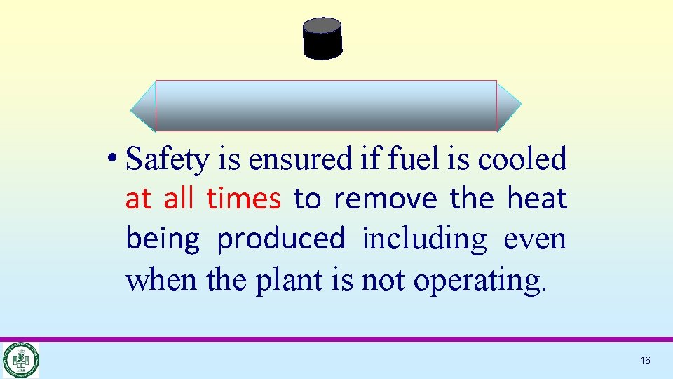  • Safety is ensured if fuel is cooled at all times to remove