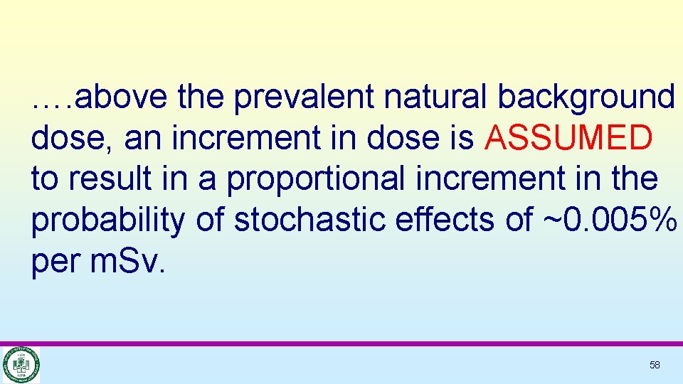 …. above the prevalent natural background dose, an increment in dose is ASSUMED to