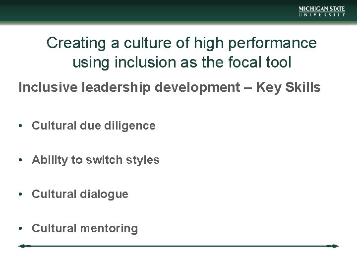 Creating a culture of high performance using inclusion as the focal tool Inclusive leadership