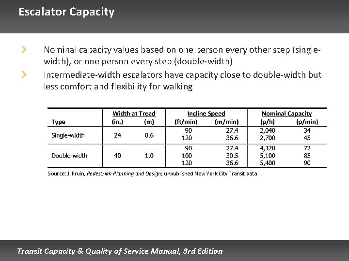 Escalator Capacity Nominal capacity values based on one person every other step (singlewidth), or