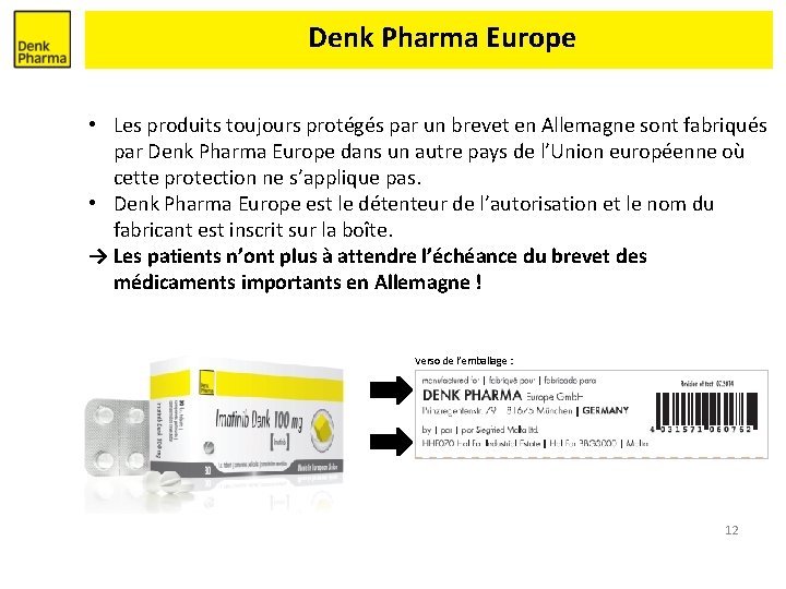 Denk Pharma Europe • Les produits toujours protégés par un brevet en Allemagne sont