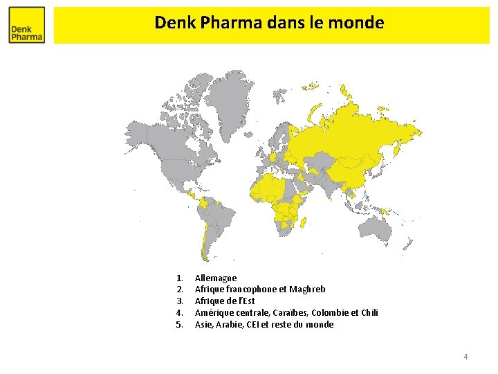 Denk Pharma dans le monde 1. 2. 3. 4. 5. Allemagne Afrique francophone et