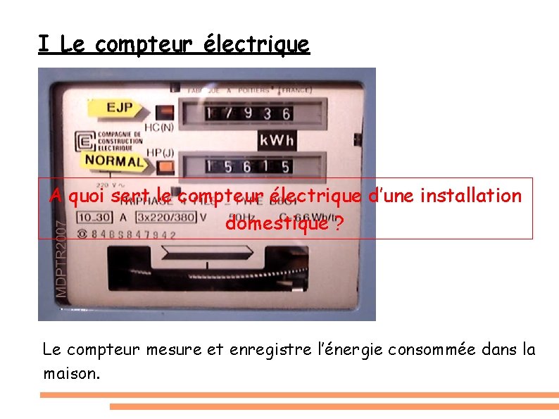 I Le compteur électrique A quoi sert le compteur électrique d’une installation domestique ?