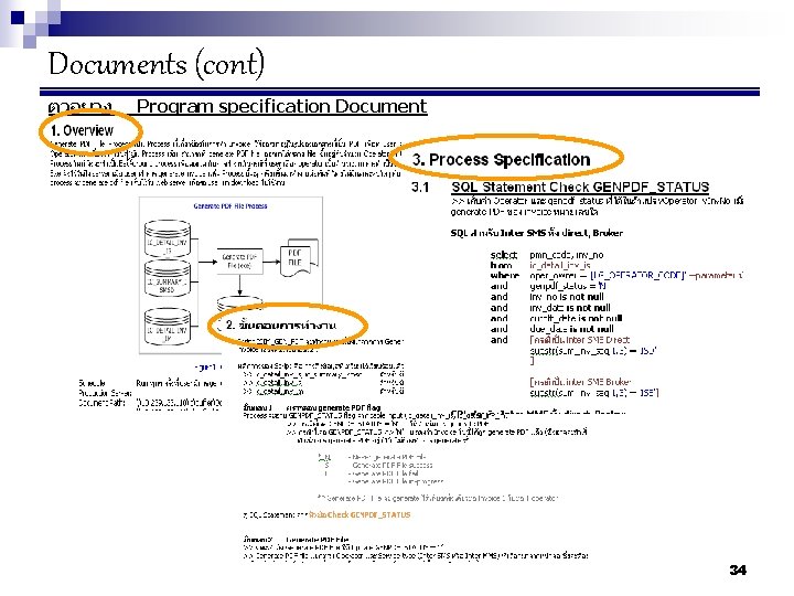 Documents (cont) ตวอยาง Program specification Document 34 