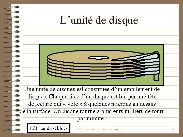 L’unité de disque Une unité de disques est constituée d’un empilement de disques. Chaque