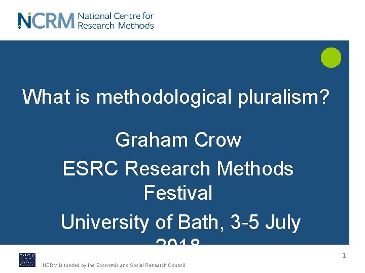 What is methodological pluralism? Graham Crow ESRC Research Methods Festival University of Bath, 3 What is methodological pluralism? Graham Crow ESRC Research Methods Festival University of Bath, 3