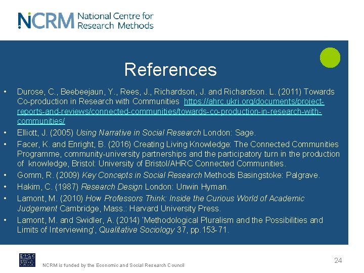 References • • Durose, C. , Beebeejaun, Y. , Rees, J. , Richardson, J. References • • Durose, C. , Beebeejaun, Y. , Rees, J. , Richardson, J.