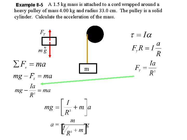 A 1. 5 kg mass is attached to a cord wrapped around a heavy