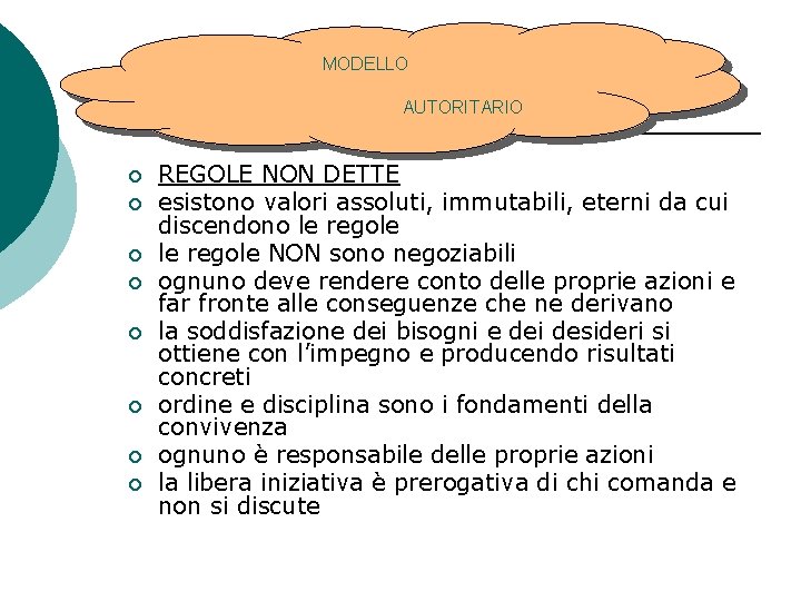 MODELLO AUTORITARIO ¡ ¡ ¡ ¡ REGOLE NON DETTE esistono valori assoluti, immutabili, eterni