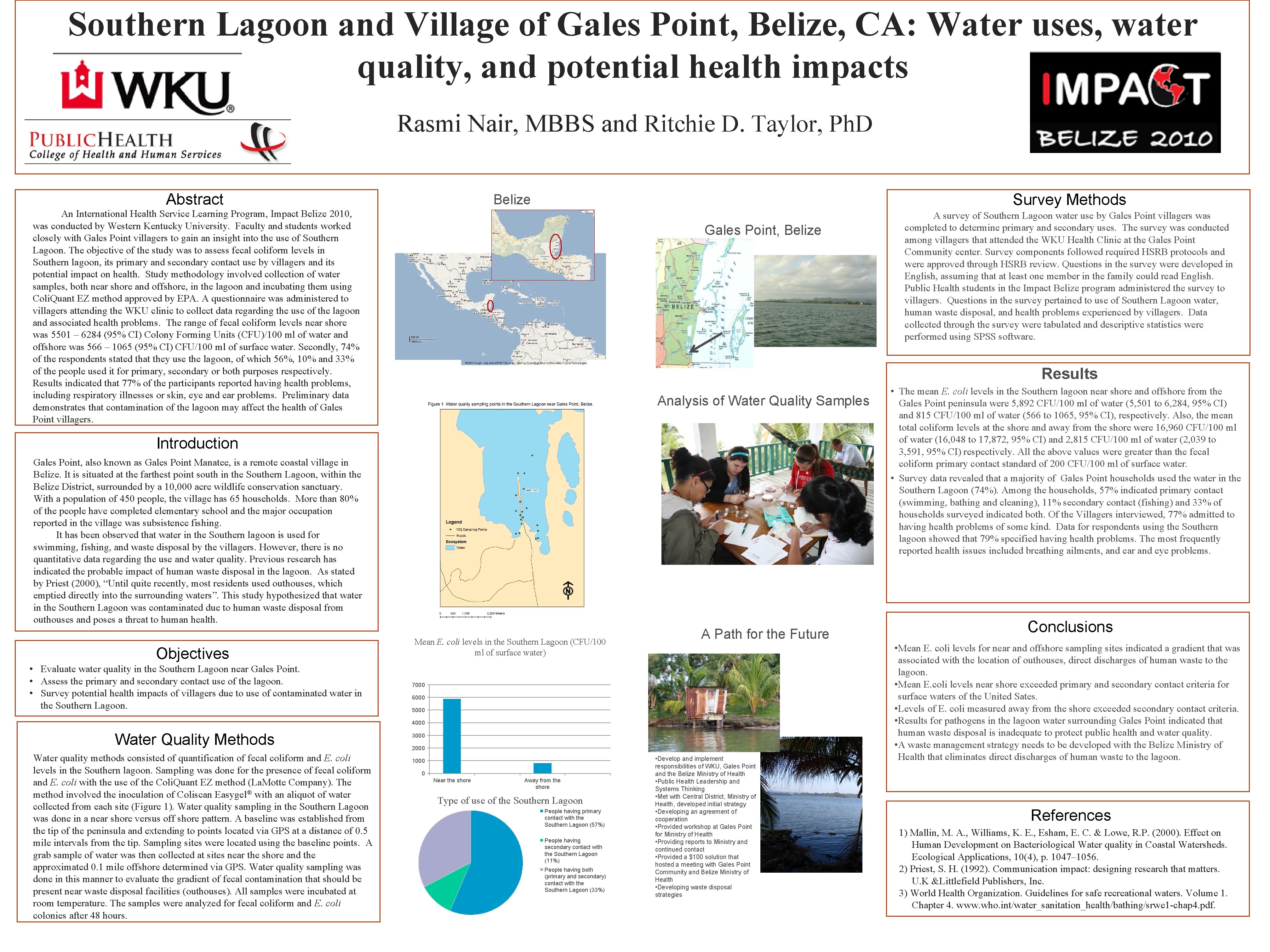 Southern Lagoon and Village of Gales Point, Belize, CA: Water uses, water quality, and