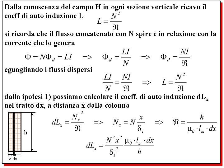 Dalla conoscenza del campo H in ogni sezione verticale ricavo il coeff di auto