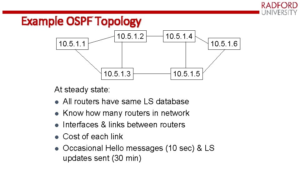 Example OSPF Topology 10. 5. 1. 1 10. 5. 1. 2 10. 5. 1.