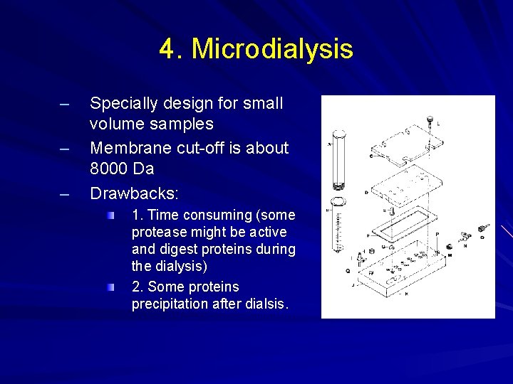 4. Microdialysis – – – Specially design for small volume samples Membrane cut-off is 4. Microdialysis – – – Specially design for small volume samples Membrane cut-off is