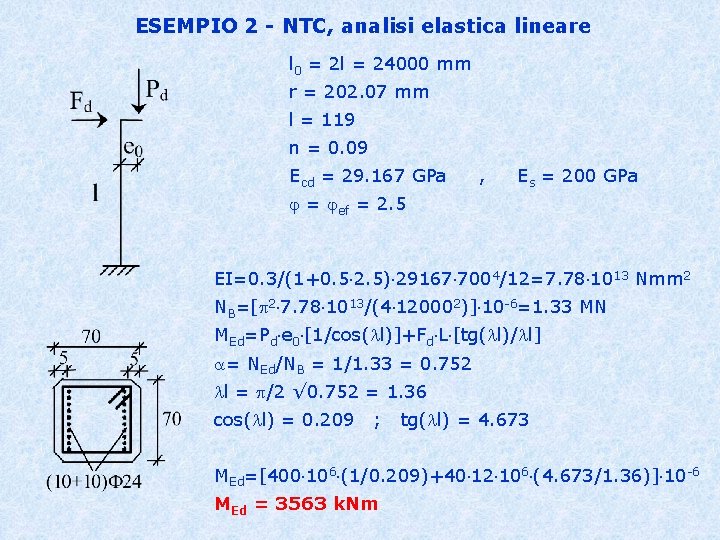 ESEMPIO 2 - NTC, analisi elastica lineare l 0 = 2 l = 24000