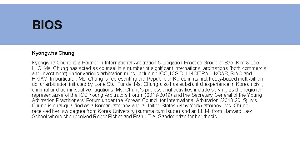 BIOS Kyongwha Chung is a Partner in International Arbitration & Litigation Practice Group of