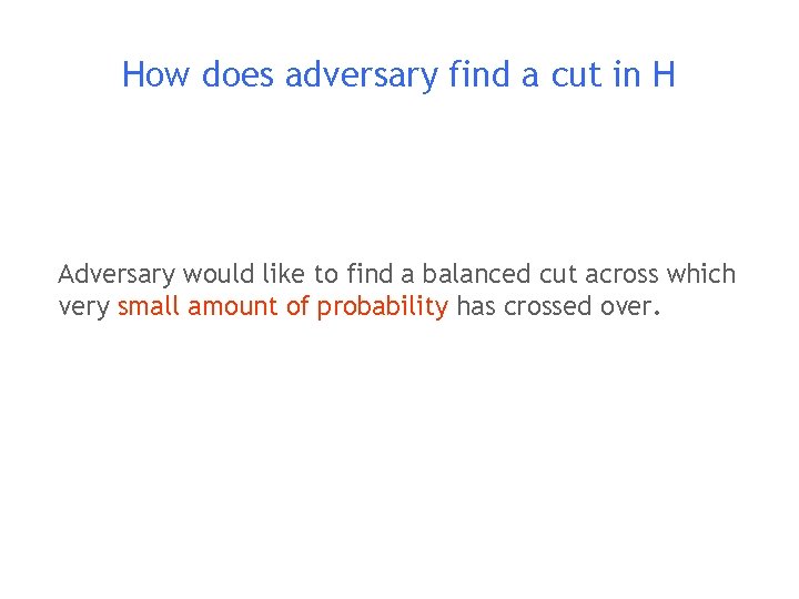 How does adversary find a cut in H Adversary would like to find a