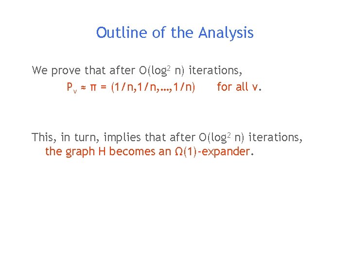 Outline of the Analysis We prove that after O(log 2 n) iterations, Pv ≈