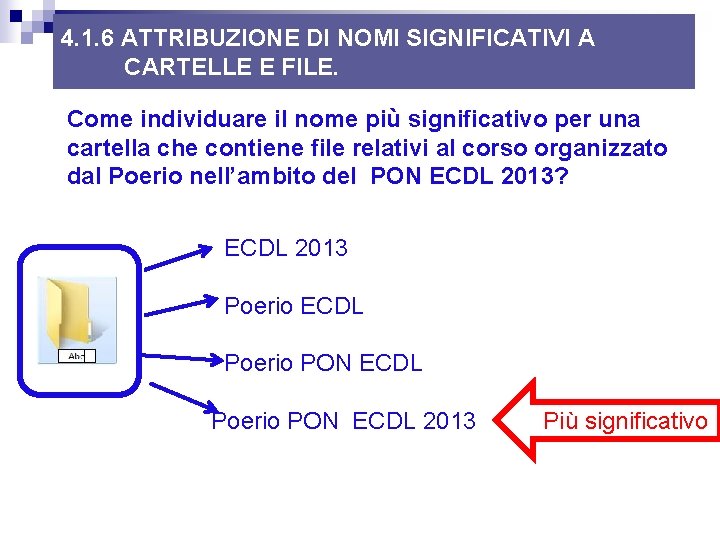 4. 1. 6 ATTRIBUZIONE DI NOMI SIGNIFICATIVI A CARTELLE E FILE. Come individuare il 4. 1. 6 ATTRIBUZIONE DI NOMI SIGNIFICATIVI A CARTELLE E FILE. Come individuare il