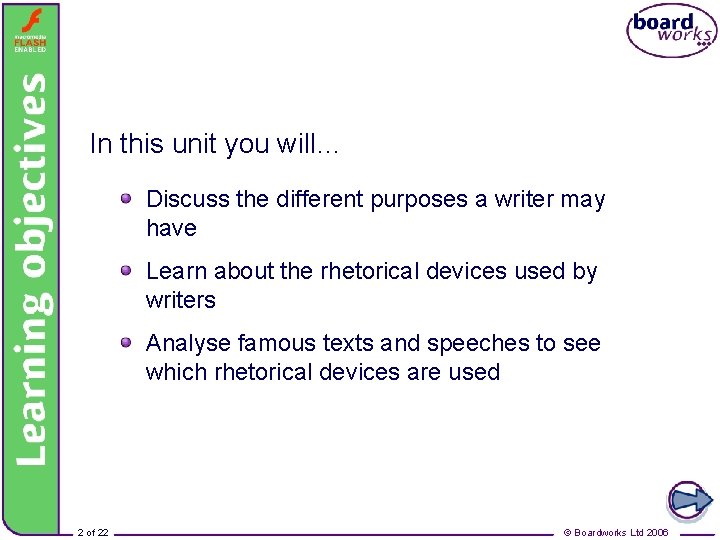 Learning objectives In this unit you will… Discuss the different purposes a writer may