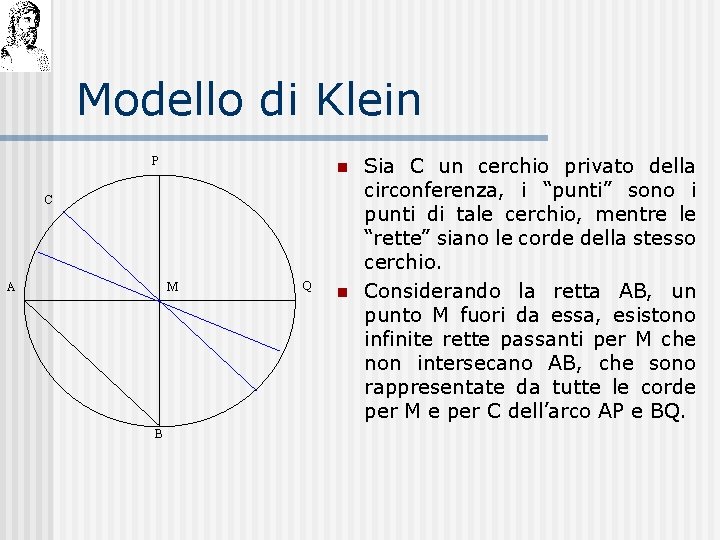 Modello di Klein P n C A M B Q n Sia C un