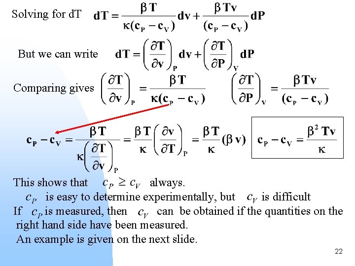 Solving for d. T But we can write Comparing gives This shows that always.