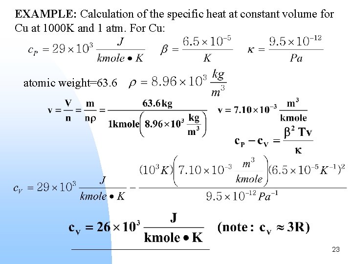 EXAMPLE: Calculation of the specific heat at constant volume for Cu at 1000 K