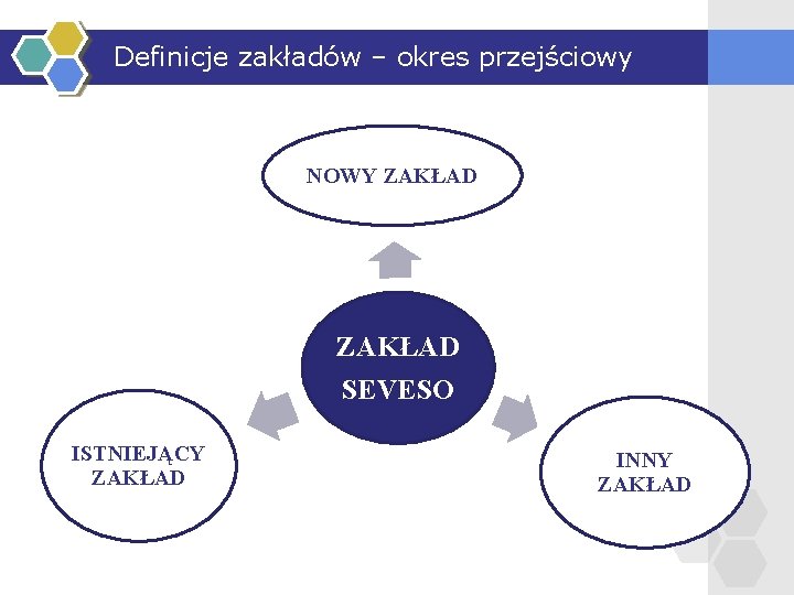 Definicje zakładów – okres przejściowy NOWY ZAKŁAD SEVESO ISTNIEJĄCY ZAKŁAD INNY ZAKŁAD 