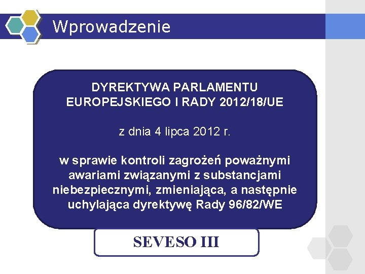 Wprowadzenie DYREKTYWA PARLAMENTU EUROPEJSKIEGO I RADY 2012/18/UE z dnia 4 lipca 2012 r. w