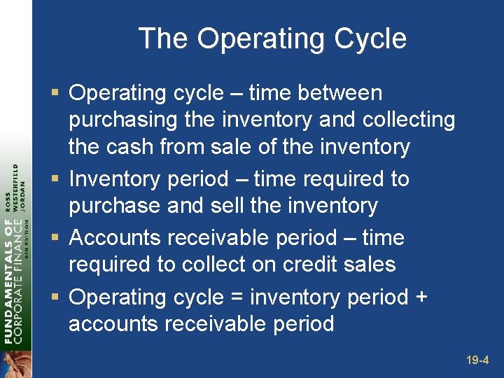 The Operating Cycle § Operating cycle – time between purchasing the inventory and collecting