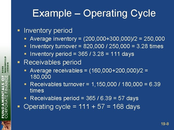 Example – Operating Cycle § Inventory period § Average inventory = (200, 000+300, 000)/2