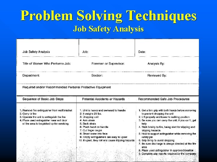 Problem Solving Techniques Job Safety Analysis 