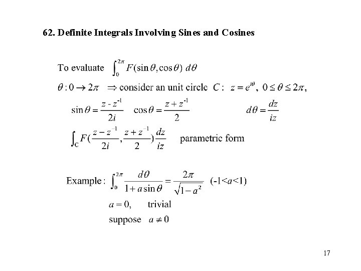 62. Definite Integrals Involving Sines and Cosines 17 