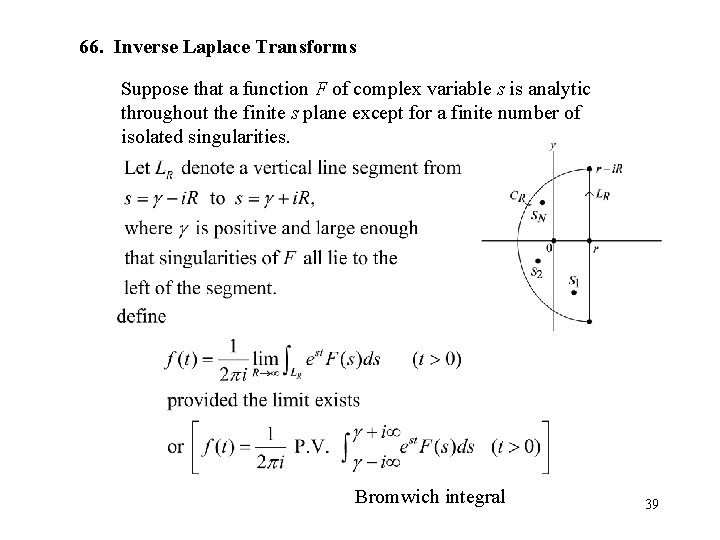 66. Inverse Laplace Transforms Suppose that a function F of complex variable s is