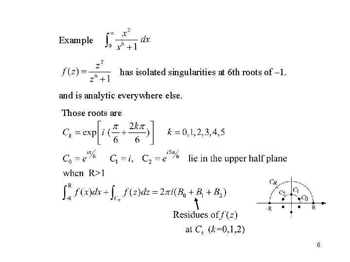 Example has isolated singularities at 6 th roots of – 1. and is analytic