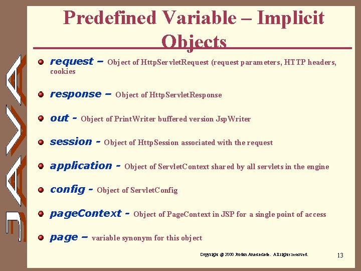 Predefined Variable – Implicit Objects request – cookies Object of Http. Servlet. Request (request