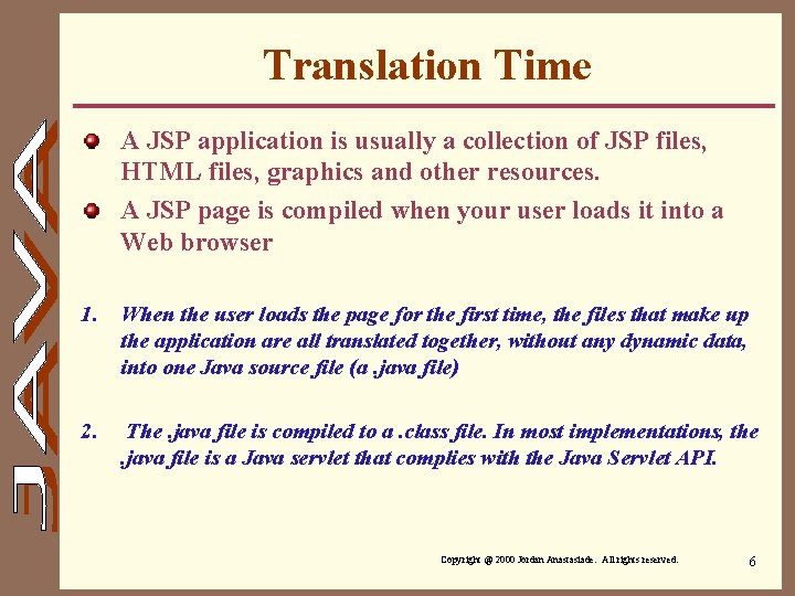 Translation Time A JSP application is usually a collection of JSP files, HTML files,