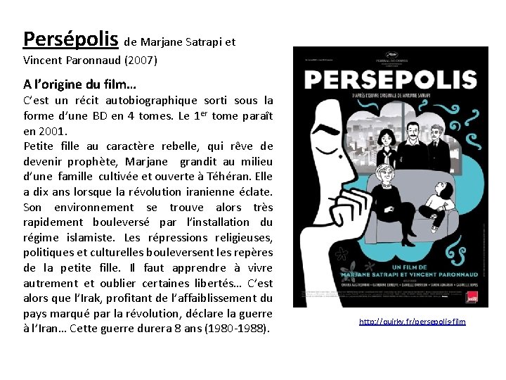 Persépolis de Marjane Satrapi et Vincent Paronnaud (2007) A l’origine du film… C’est un