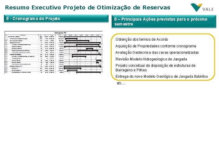 Resumo Executivo Projeto de Otimização de Reservas 5 - Cronograma do Projeto 5 –