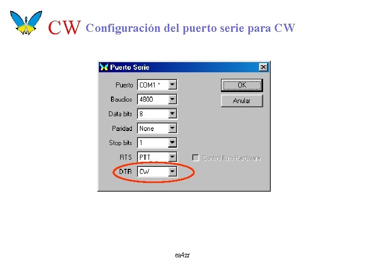 CW Configuración del puerto serie para CW ea 4 zr 