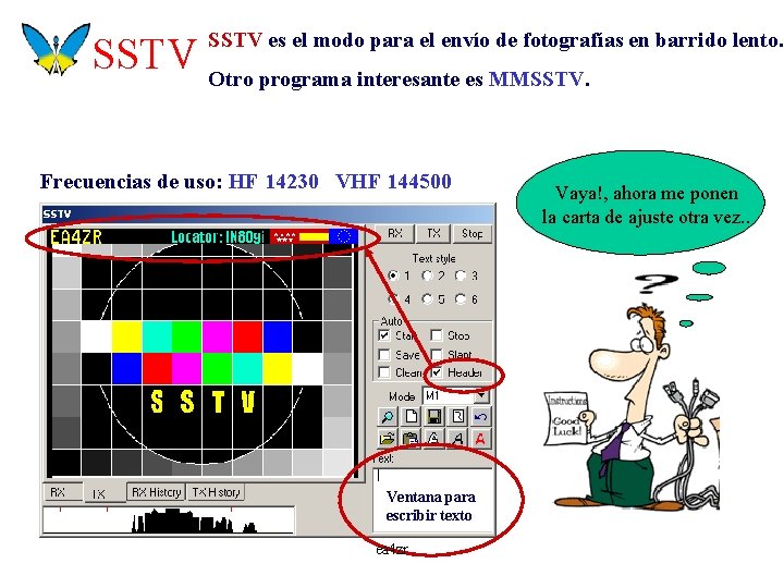 SSTV es el modo para el envío de fotografías en barrido lento. SSTV Otro