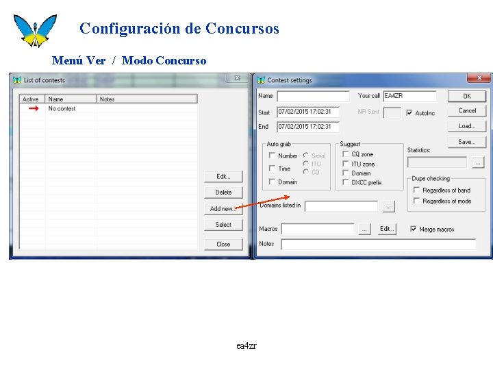 Configuración de Concursos Menú Ver / Modo Concurso ea 4 zr 