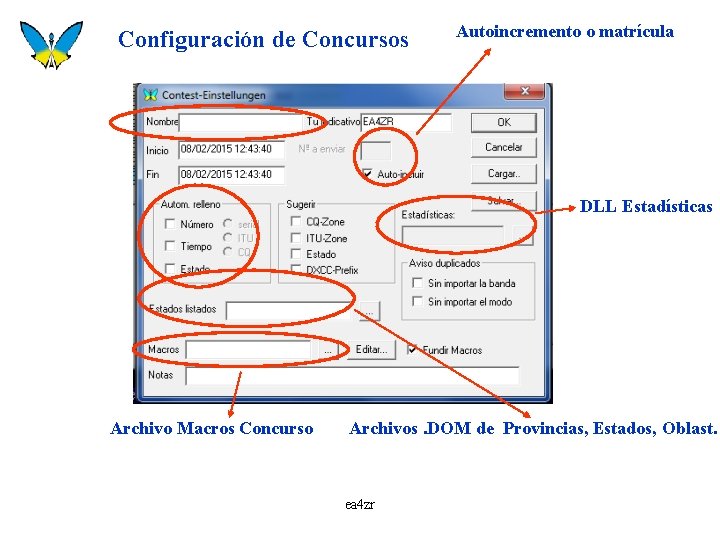 Configuración de Concursos Autoincremento o matrícula DLL Estadísticas Archivo Macros Concurso Archivos. DOM de