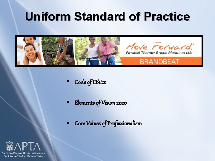 Uniform Standard of Practice § Code of Ethics § Elements of Vision 2020 §