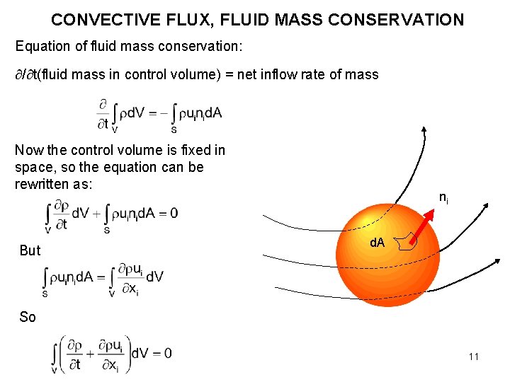 CONVECTIVE FLUX, FLUID MASS CONSERVATION Equation of fluid mass conservation: / t(fluid mass in
