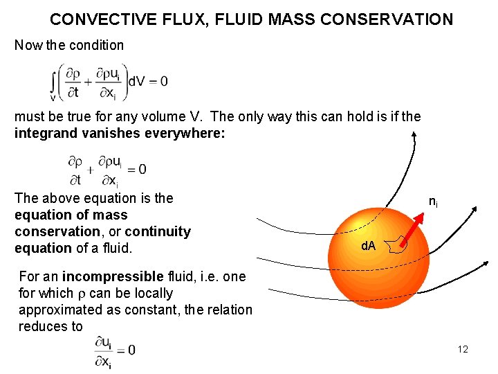 CONVECTIVE FLUX, FLUID MASS CONSERVATION Now the condition must be true for any volume