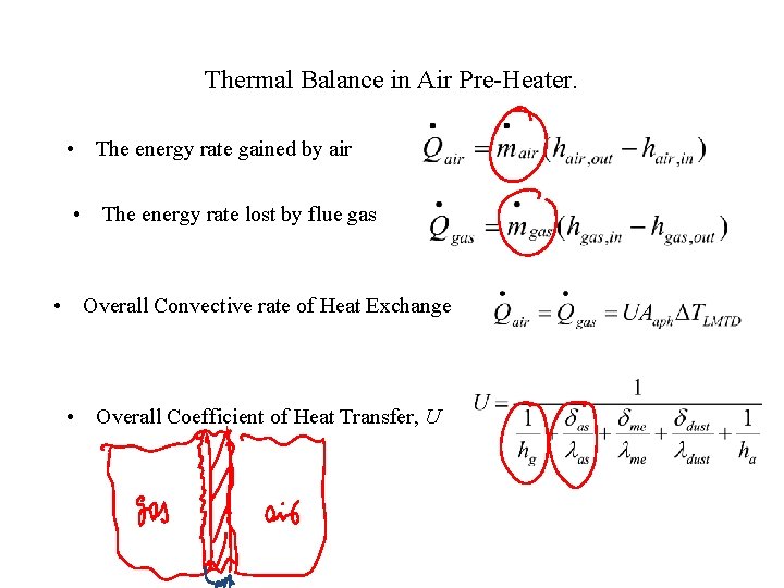 Thermal Balance in Air Pre-Heater. • The energy rate gained by air • The