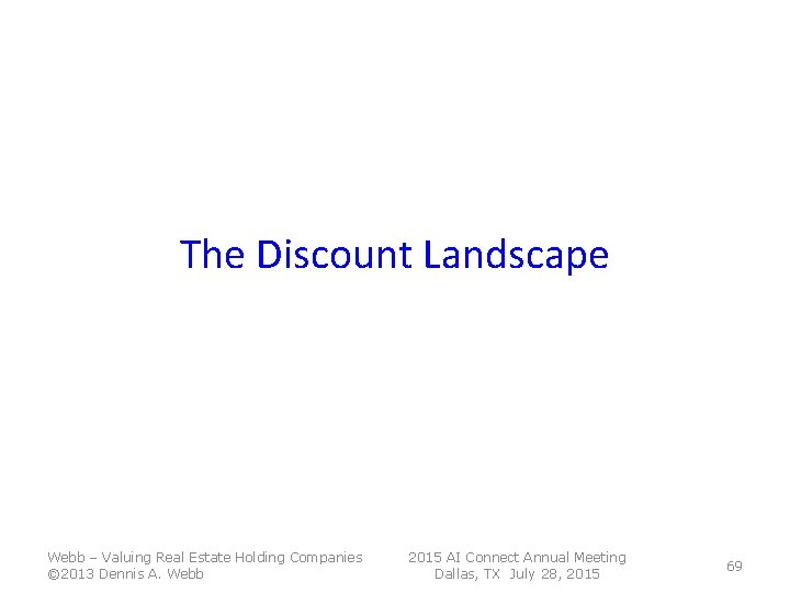 The Discount Landscape Webb – Valuing Real Estate Holding Companies © 2013 Dennis A. The Discount Landscape Webb – Valuing Real Estate Holding Companies © 2013 Dennis A.